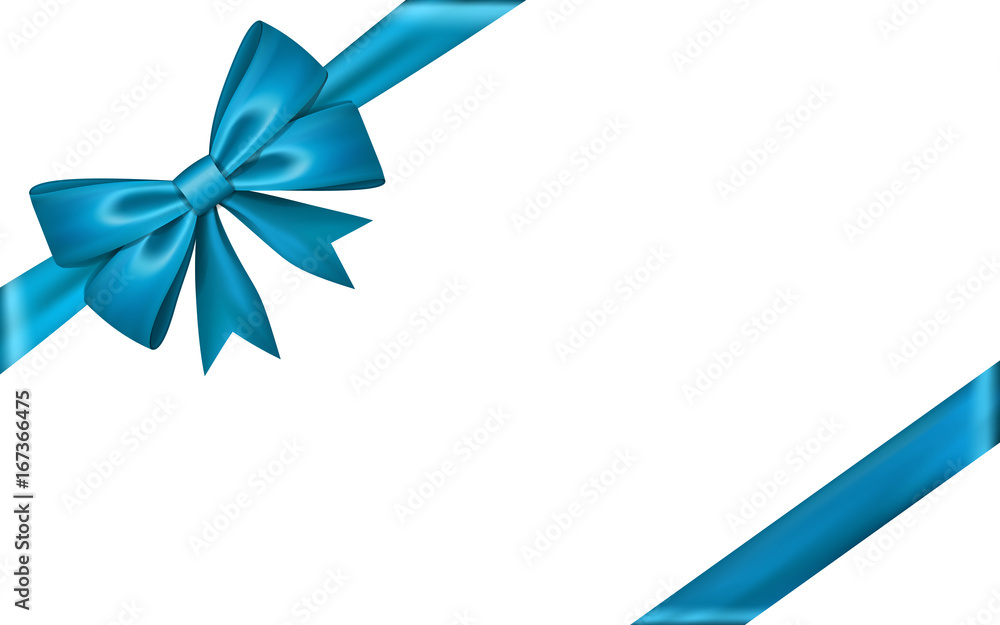 Gift bow ribbon silk. Blue bow tie isolated white background. 3D gift bow  tie for Christmas present, holiday decoration, birthday celebration.  Decorative satin ribbon element Vector illustration Stock Vector | Adobe  Stock