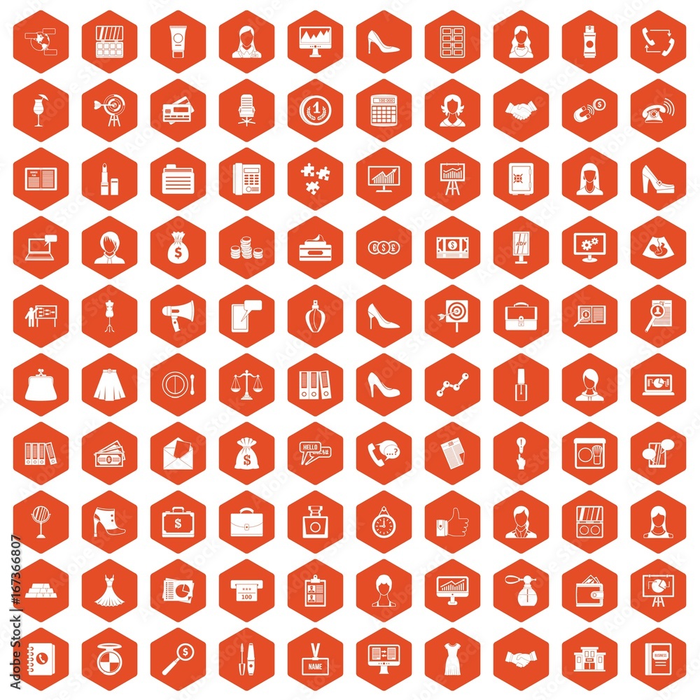 100 business woman icons hexagon orange 100 business woman icons hexagon orange