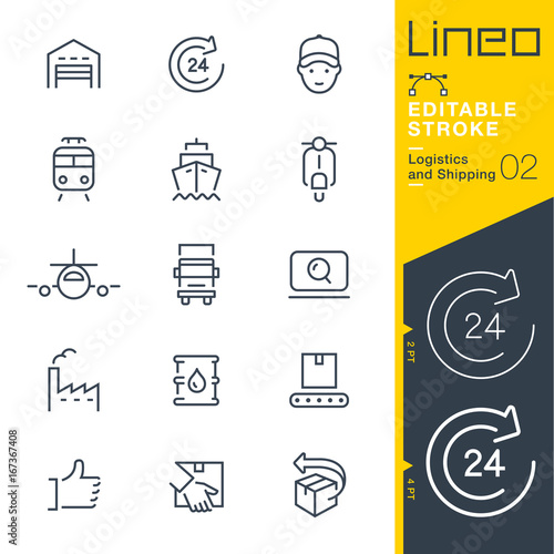 Lineo Editable Stroke - Logistics and Shipping line icons
Vector Icons - Adjust stroke weight - Expand to any size - Change to any colour