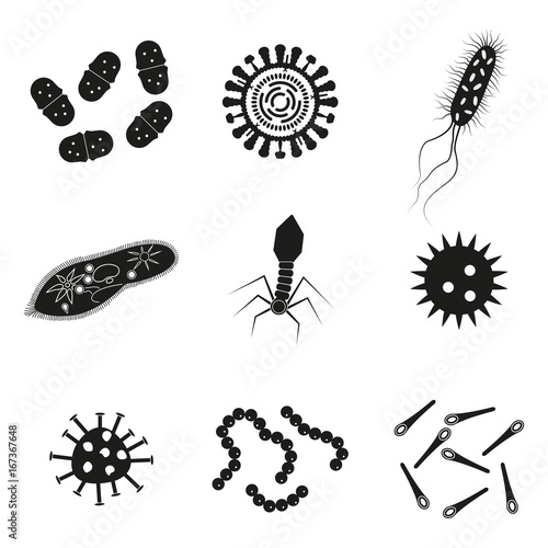 Virus and bacteria icon set. Viruses and bacterias isolated on white background. Vector illustration.