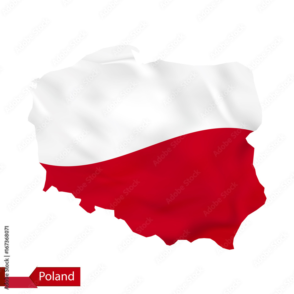 Fototapeta Mapa Polski z macha flagą Polski.
