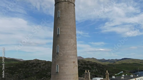 Stunning aerial shot of Ardnamurchan Point, Great Britains most westerly point, with lighthouse and the beautiful white beaches and costline in the background photo