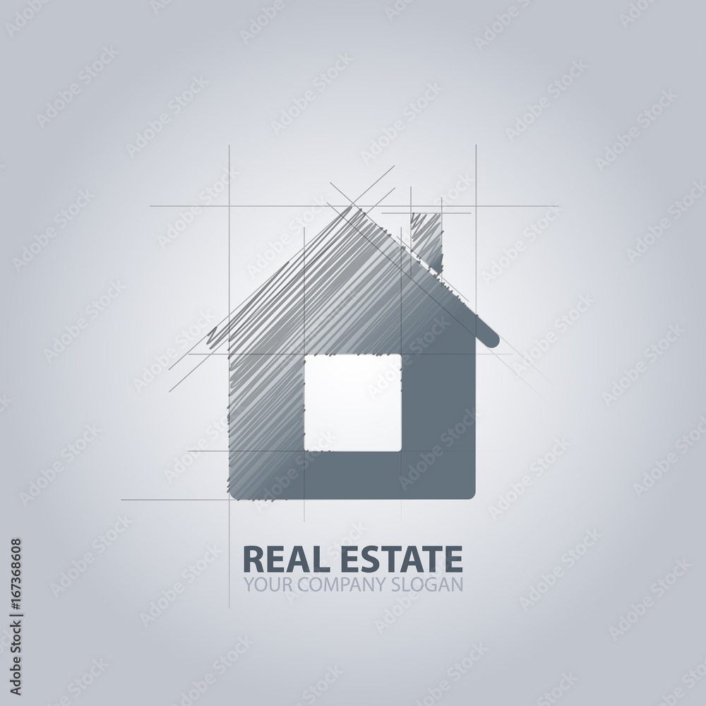 Fototapeta premium Real estate house logo. Blueprint style.