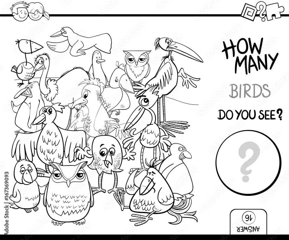 counting birds coloring book activity