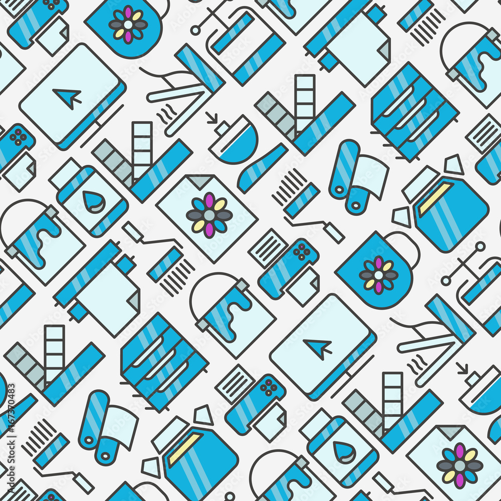 Digital printing seamless pattern with thin line icons. Vector illustration for web page, banner, print media.