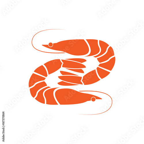 Shrimp icon isolated on white background. Shrimps label or emblem. Seafood symbol. Vector illustration.