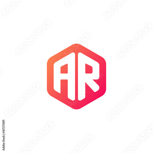 Initial letter ar, rounded hexagon logo, gradient red orange colors
 
