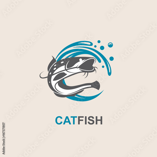 icon of black catfish with blue waves