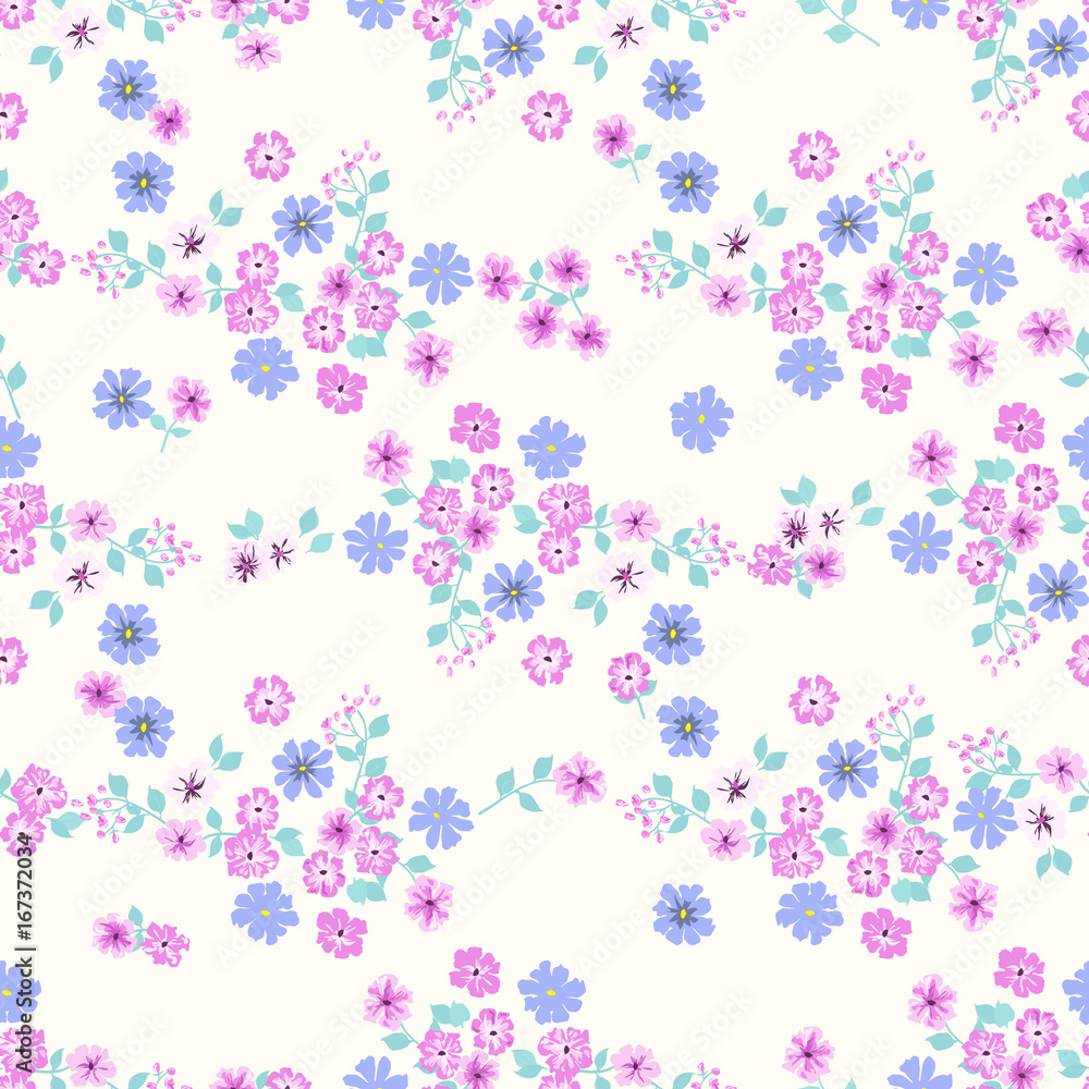 Flowery bright pattern in small-scale flowers. Calico millefleurs. Floral seamless background for textile, surface, fabric, wallpapers, print, gift wrap and scrapbooking, decoupage.