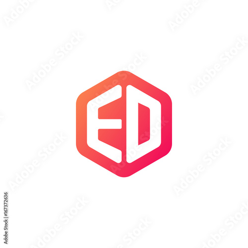Initial letter ed, rounded hexagon logo, gradient red orange colors
 

