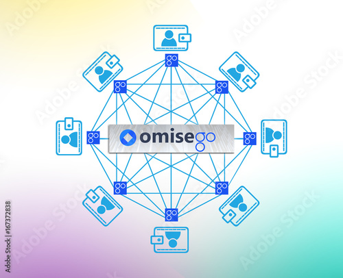 Concept of  OmiseGo Coin, a Cryptocurrency secured chain , Digital money photo