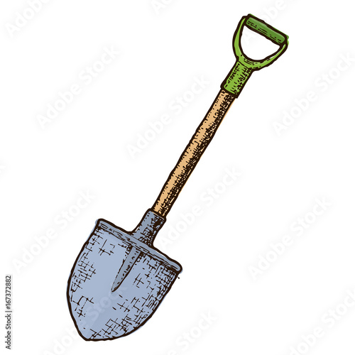 Colorful sketch illustration of garden shovel. Vector