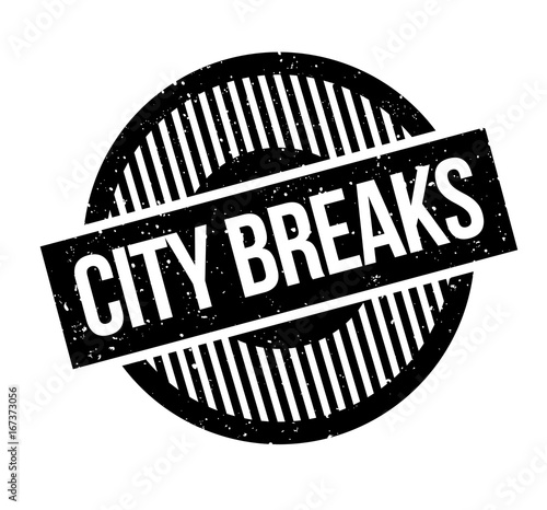 City Breaks rubber stamp. Grunge design with dust scratches. Effects can be easily removed for a clean, crisp look. Color is easily changed.