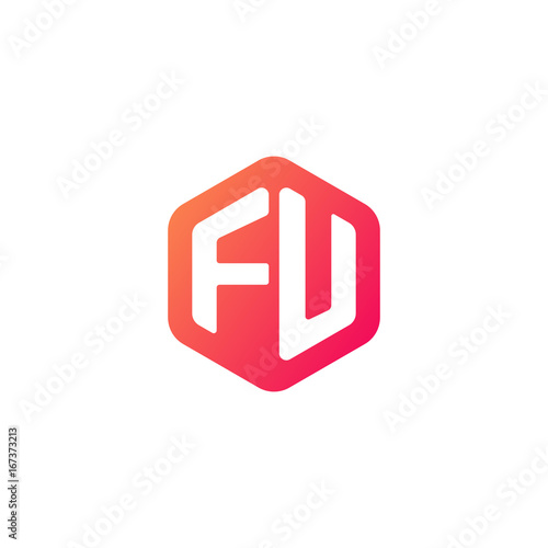 Initial letter fu, rounded hexagon logo, gradient red orange colors
 
