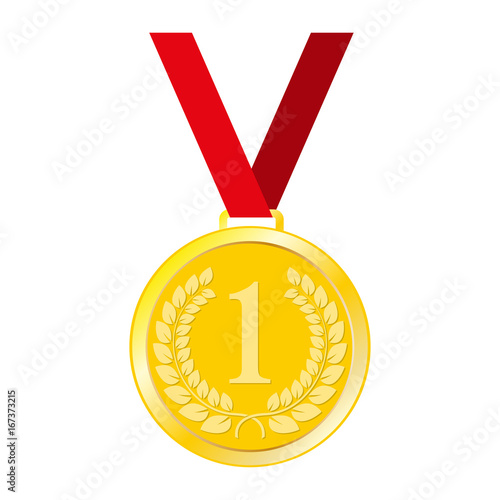 Medal icon. Gold medal with ribbon isolated on white background. First place award or winner sign. Vector illustration. 