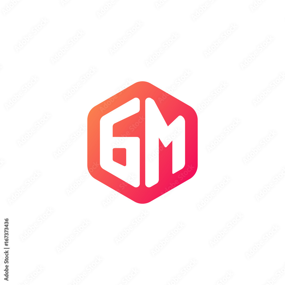 Initial letter gm, rounded hexagon logo, gradient red orange colors
Initial letter gm, rounded hexagon logo, gradient red orange colors