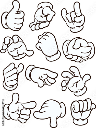 Cartoon hands making different gestures. Vector clip art illustration with simple gradients. Each on a separate layer