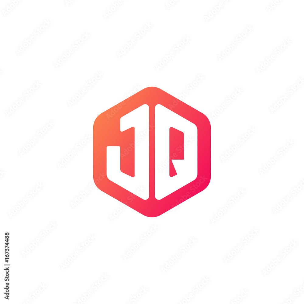 Initial letter jq, rounded hexagon logo, gradient red orange colors Initial letter jq, rounded hexagon logo, gradient red orange colors