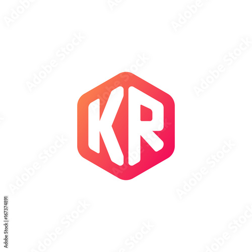 Initial letter kr, rounded hexagon logo, gradient red orange colors