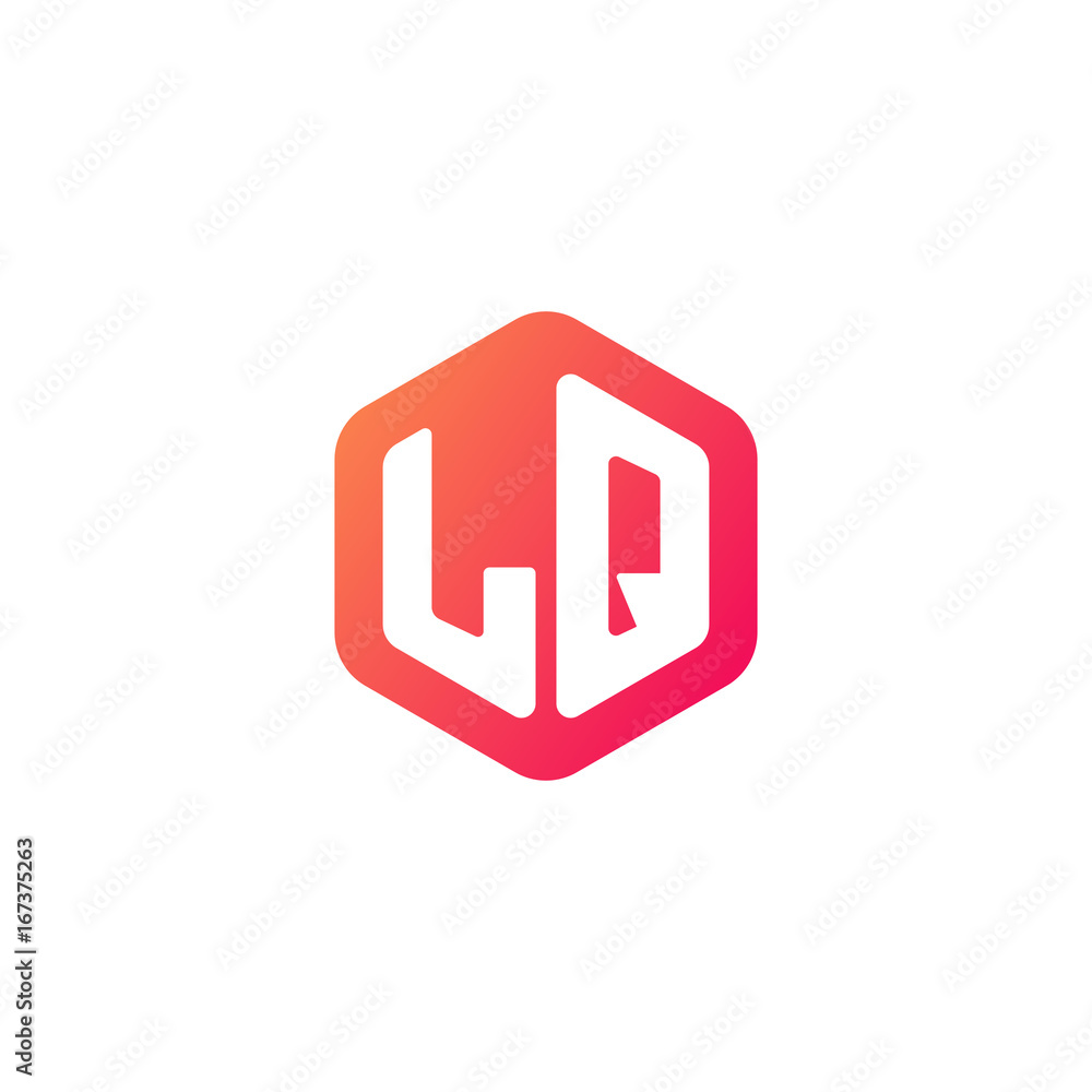 Initial letter lq, rounded hexagon logo, gradient red orange colors Initial letter lq, rounded hexagon logo, gradient red orange colors