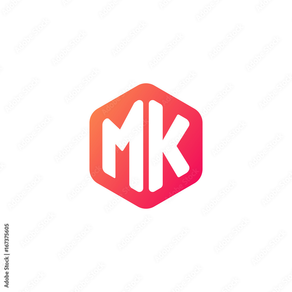 Initial letter mk, rounded hexagon logo, gradient red orange colors Initial letter mk, rounded hexagon logo, gradient red orange colors