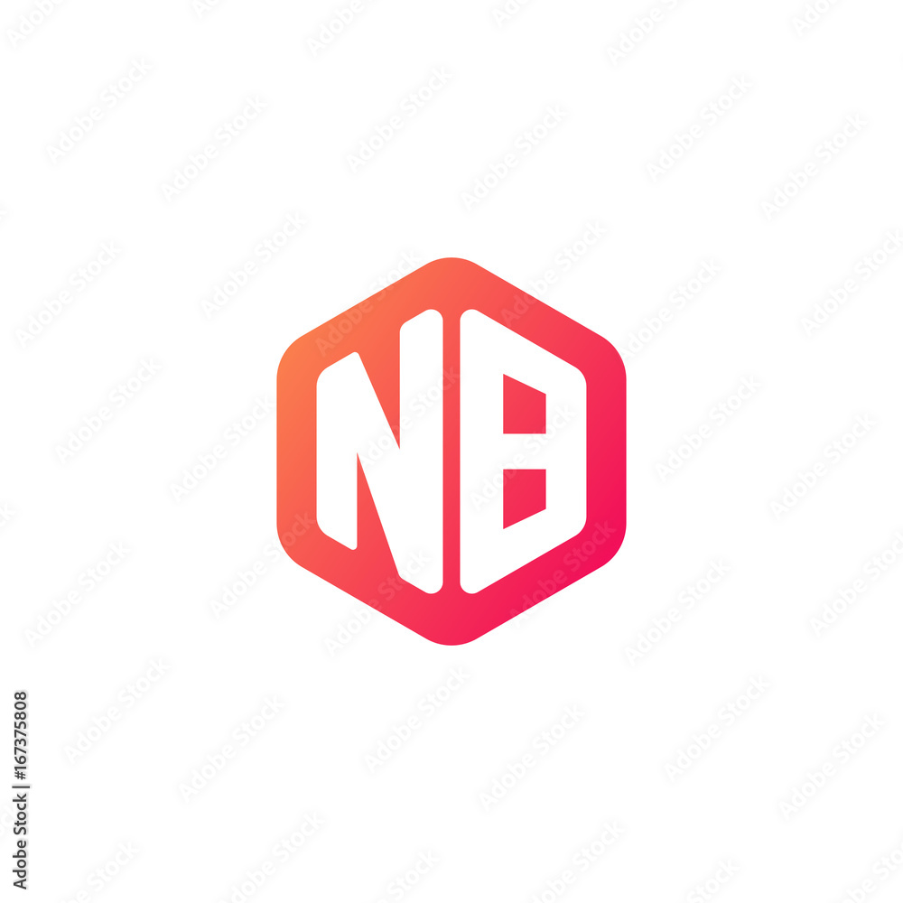 Initial letter nb, rounded hexagon logo, gradient red orange colors Initial letter nb, rounded hexagon logo, gradient red orange colors
