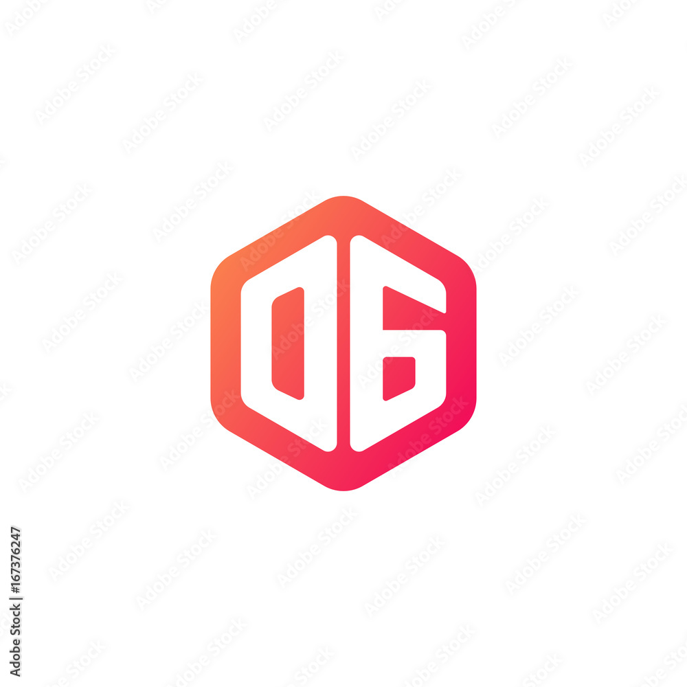 Initial letter og, rounded hexagon logo, gradient red orange colors Initial letter og, rounded hexagon logo, gradient red orange colors