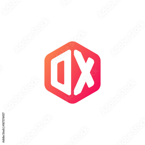 Initial letter ox, rounded hexagon logo, gradient red orange colors 