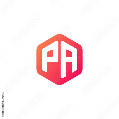 Initial letter pa, rounded hexagon logo, gradient red orange colors	
 
