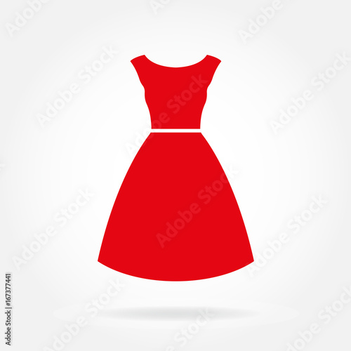 Dress icon. Red women's dress. Vector illustration.