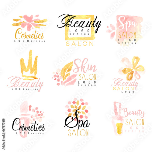 SPA healthy beauty studio set for label design. Health and beauty care, colorful watercolor vector Illustrations