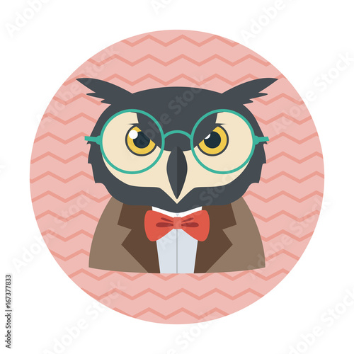 Hipster owl with glasses and bow tie