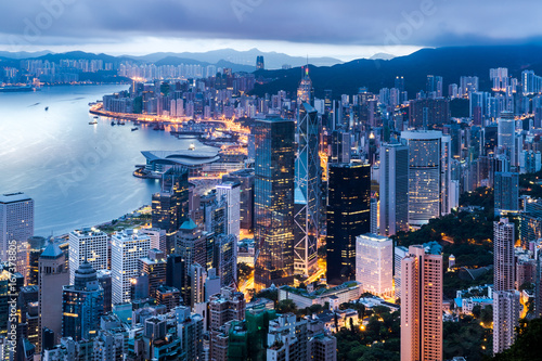 Hong Kong city view from The Peak at twilight photo
