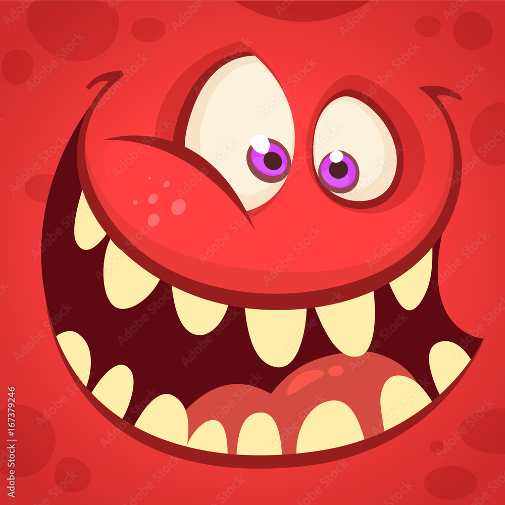 Cartoon monster face isolated . Vector Halloween happy monster square  avatar. Funny monster mask Stock Vector | Adobe Stock