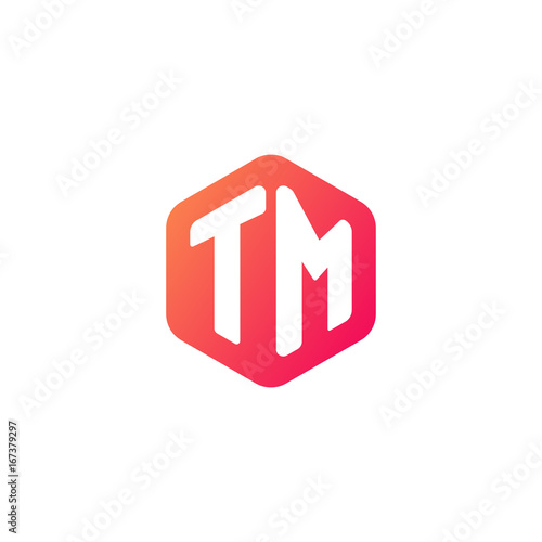 Initial letter tm, rounded hexagon logo, gradient red orange colors	
 
