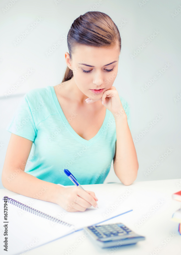 student girl with notebook and calculator student girl with notebook and calculator