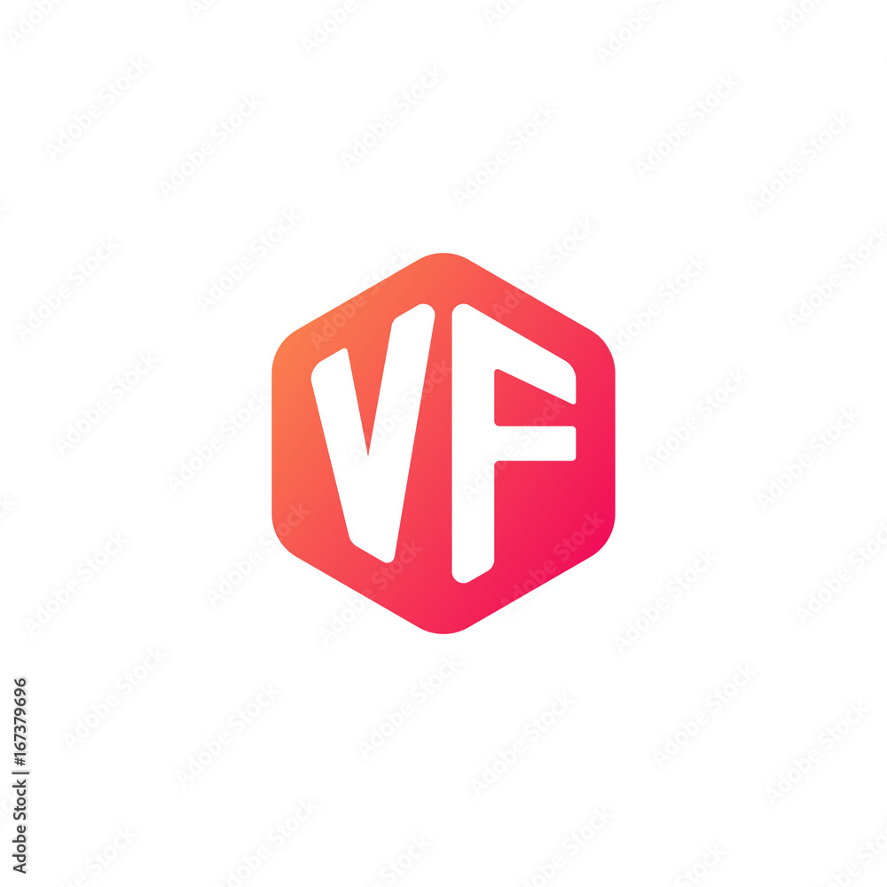 Initial letter vf, rounded hexagon logo, gradient red orange colors
Initial letter vf, rounded hexagon logo, gradient red orange colors