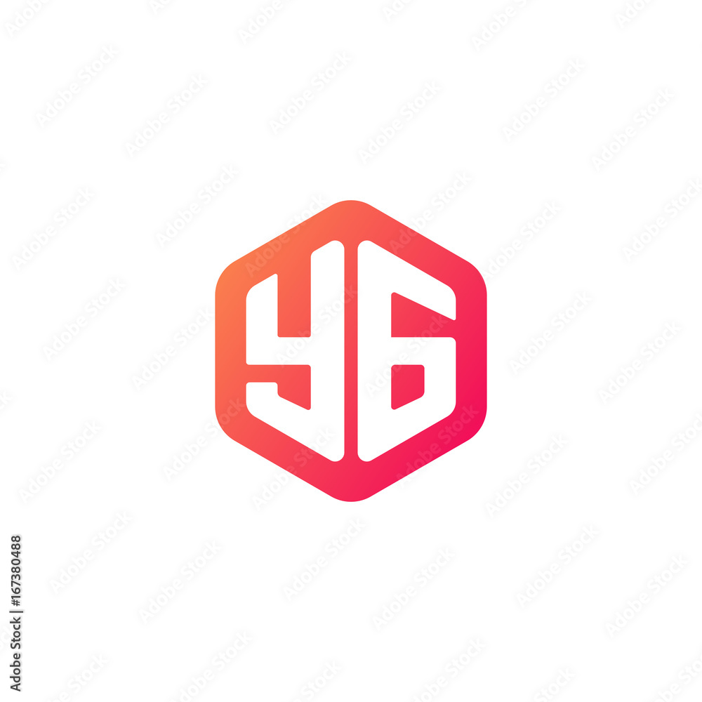 Fototapeta premium Initial letter yg, rounded hexagon logo, gradient red orange colors 