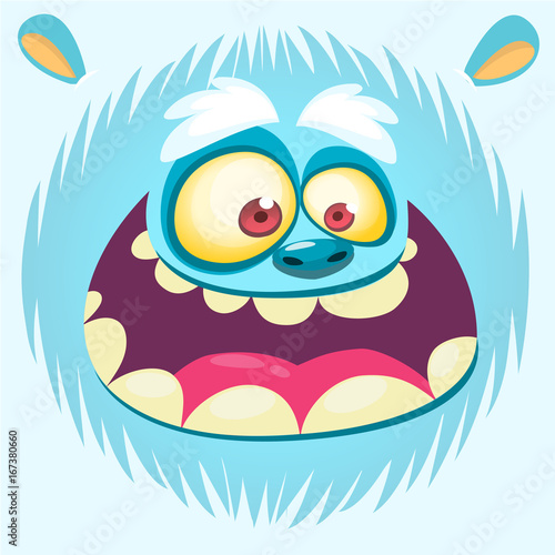 Cartoon yeti face. Vector bigfoot snowman. Design for t-shirt print, sticker or illustration 