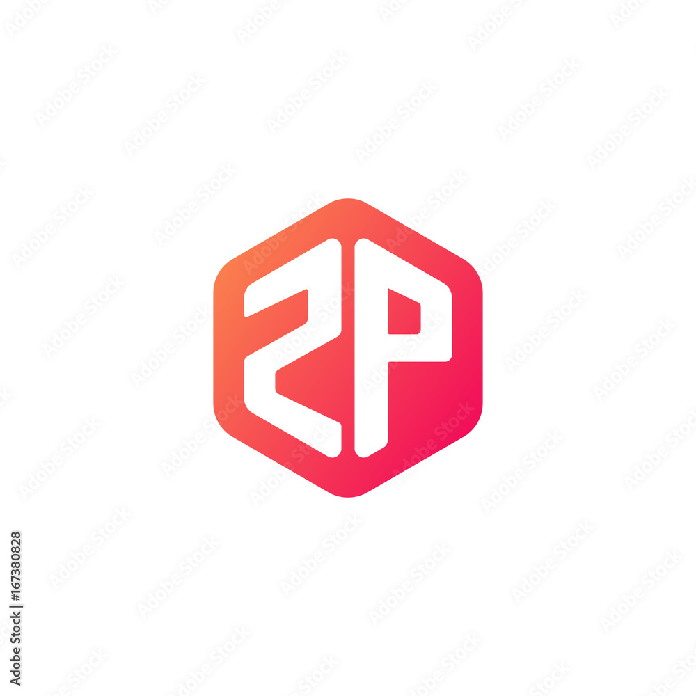 Fototapeta premium Initial letter zp, rounded hexagon logo, gradient red orange colors 