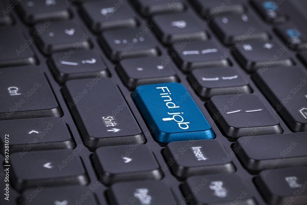 Blue Find job enter key button at computer keyboard Blue Find job enter key button at computer keyboard