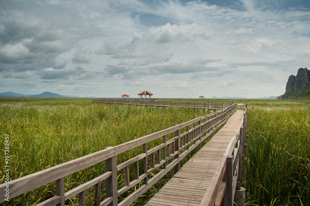 Wooden Bridge in lake at Sam Roi Yod National Park, Prachuap Khiri Khan, Thailand. Wooden Bridge in lake at Sam Roi Yod National Park, Prachuap Khiri Khan, Thailand.