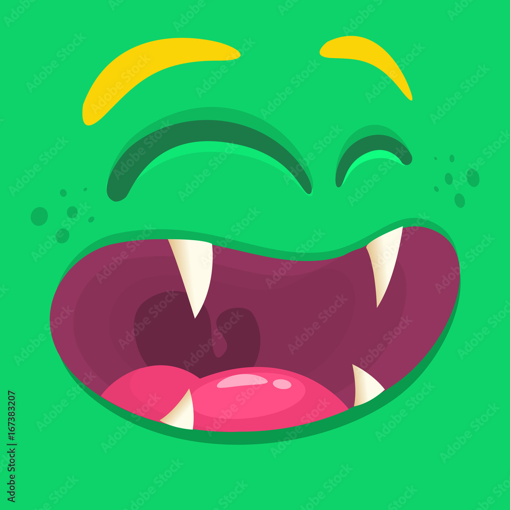 Cartoon happy monster face. Vector Halloween green cool monster avatar Cartoon happy monster face. Vector Halloween green cool monster avatar
