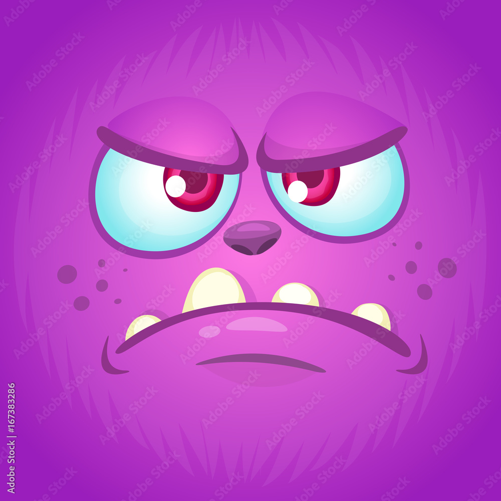 Cartoon angry monster face. Vector Halloween troll, goblin or gremlin cartoon Cartoon angry monster face. Vector Halloween troll, goblin or gremlin cartoon