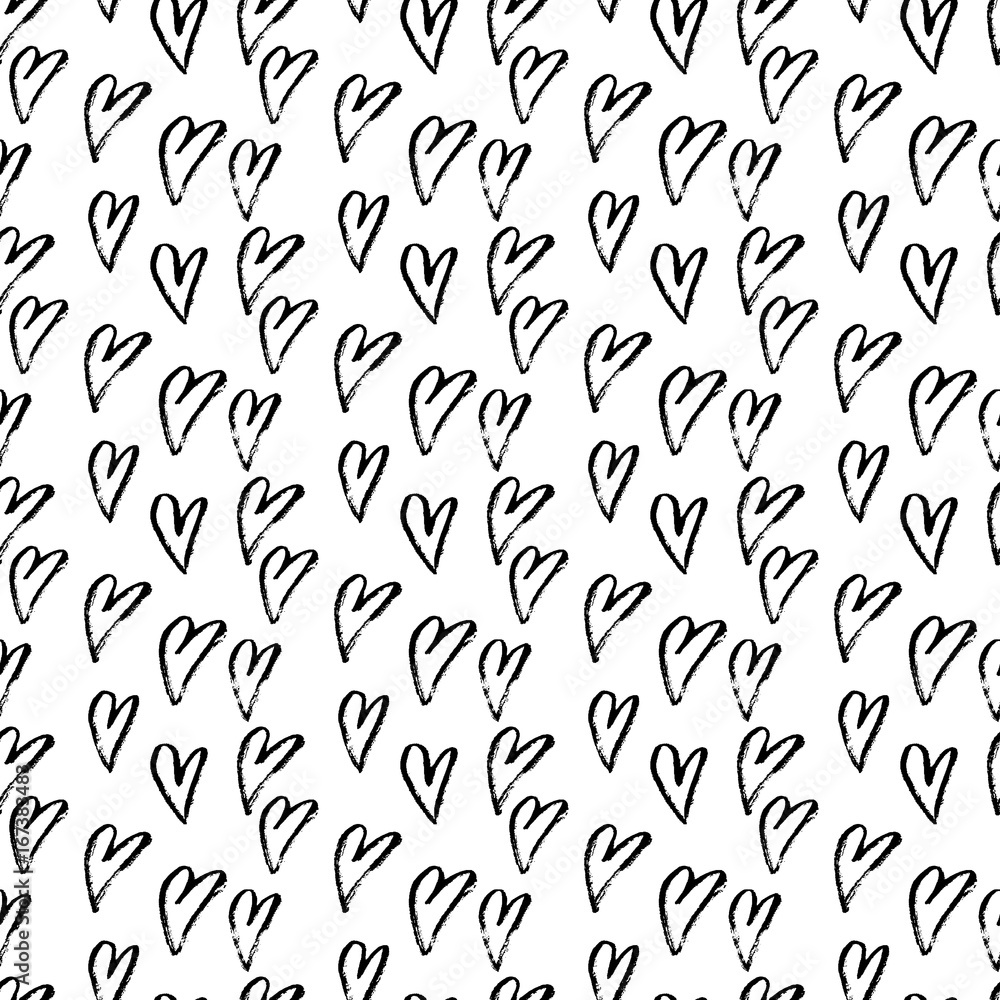 Abstract seamless hearts pattern. Ink grunge illustration. Black and white background. Abstract seamless hearts pattern. Ink grunge illustration. Black and white background.