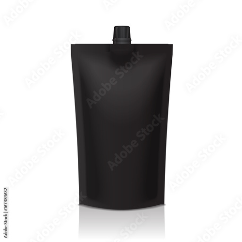 Black plastic pack pouch with spout