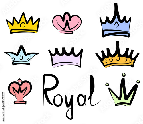 Hand drawn crowns logo and icon collection