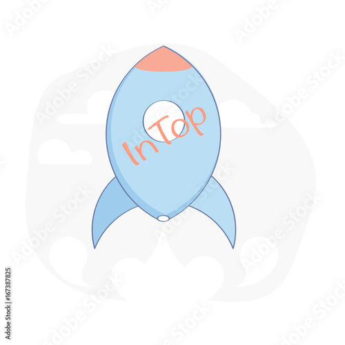 Rocket Launch, business Startup vector concept, flat line style illustration of spaceship flying to the Top.