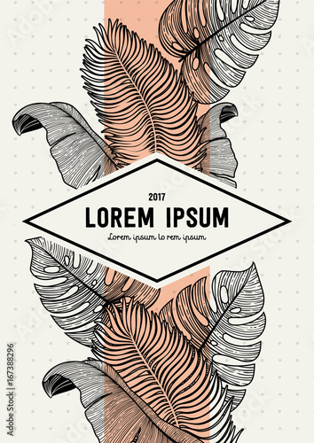 Vintage elegant wedding invitation with summer flowers. Black and white vecto...