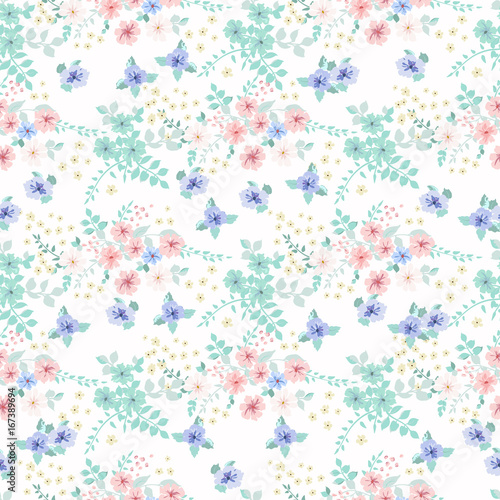 Elegant gentle trendy pattern in small-scale flower. Millefleurs. Liberty style. Floral seamless background for textile, cotton fabric, covers, manufacturing, wallpapers, print, gift wrap and scrapboo